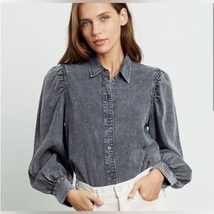 Rails Angelica Woven Puff Sleeve Top in Black Acid XS